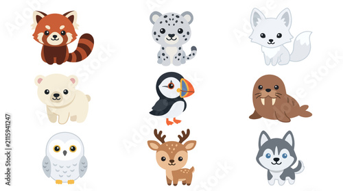 Cute cartoon arctic and forest animals collection