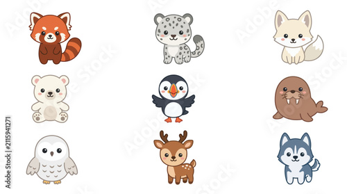 Cute cartoon arctic and forest animals collection