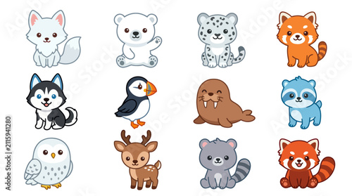 Cute cartoon arctic and forest animals collection