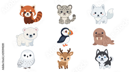Cute cartoon arctic and forest animals collection