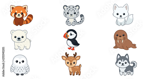 Cute cartoon arctic and forest animals collection