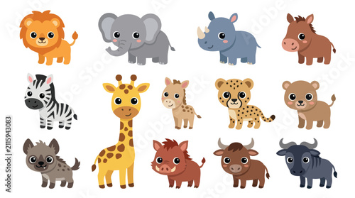 Canvas Print Cute cartoon safari animals collection