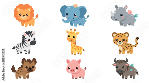 Cute cartoon safari animals collection