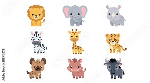Cute cartoon safari animals collection