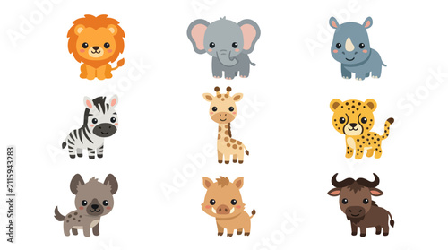 Cute cartoon safari animals collection