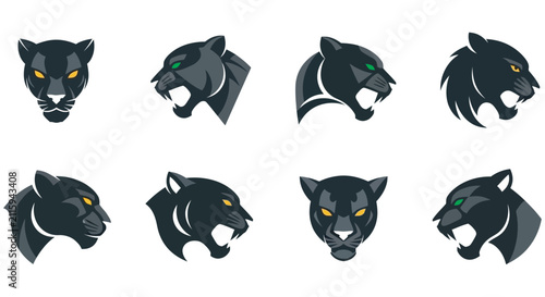 Quadro su tela Black Panther Head Designs Vector Illustration Collection On White Background