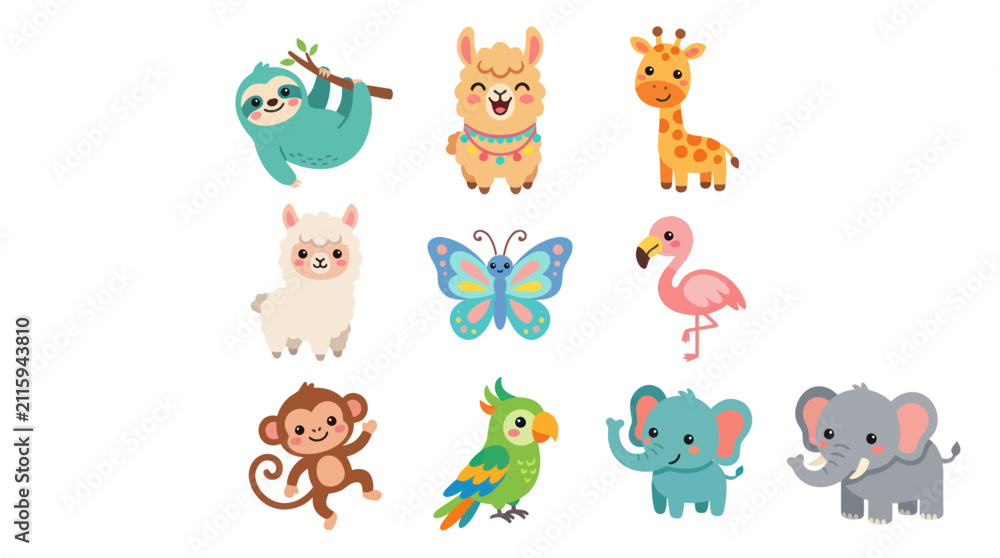 Fototapeta premium Cute cartoon wild animals collection