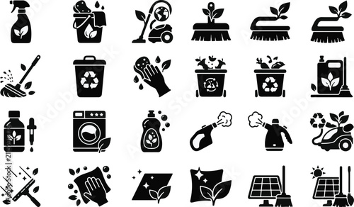 Eco friendly cleaning icon set in flat vector style for sustainable home