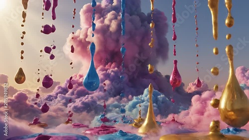 Surreal Pink Cloud Explosion Rising majestically over Sunset-Kissed Cotton Candy Clouds