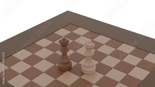 Cuadro en lienzo Standoff -Two Opposing Chess Queens Stand Face-to-face on brown wooden chessboar