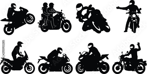 Quadro su tela Motorcycle Rider Silhouette Vector Set Featuring Wheelie, Cruiser, Sport, and Ra