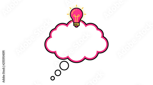 Foto Pink light bulb above thought cloud illustration.