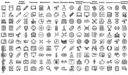 Fotografía Set of hand drawn education and science icons representing school subjects and a