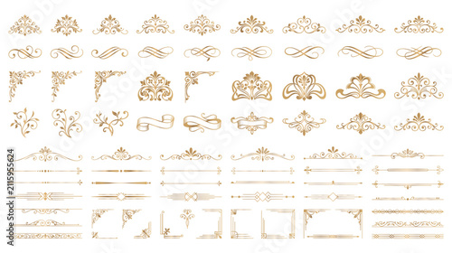 Fotografie Gold filigree corners and luxury flourishes collection.