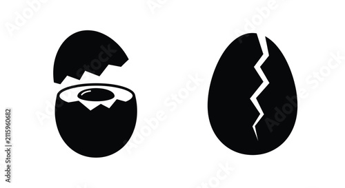 Canvastavla Cracked egg silhouettes on a white background simple graphic design