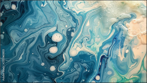 Obraz na plátně Abstract ocean wave fluid art background with swirling blue, white, and turquois