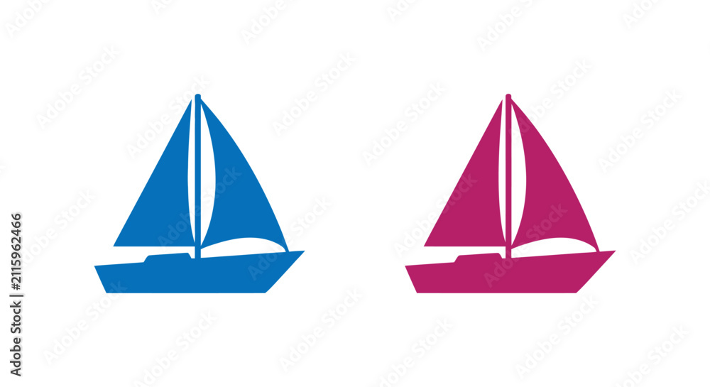 Fototapeta premium Sailboat Silhouettes Two Vessels In Blue And Magenta