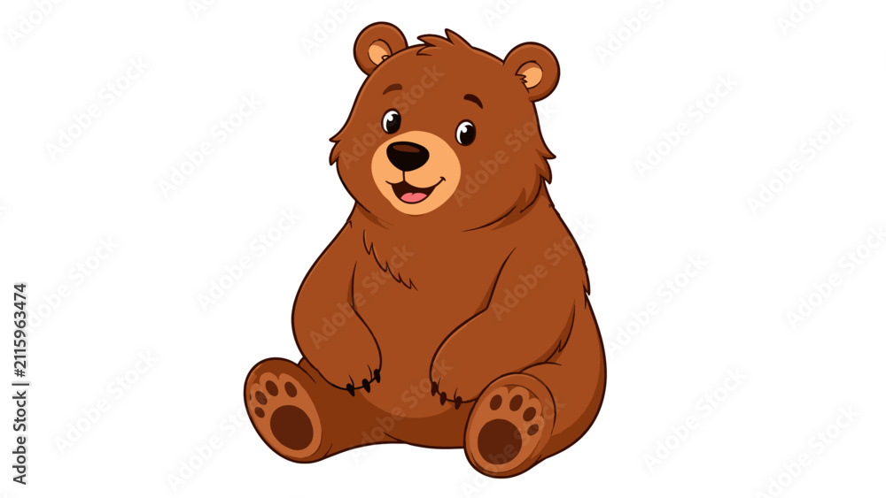 Obraz premium Cute brown bear cartoon character sitting on white background