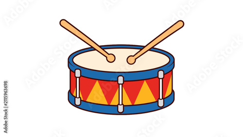 Konstfotografi Colorful snare drum with crossed drumsticks vector illustration