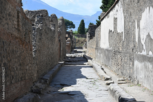 Long Street View in Pompeii with Shadows Frame Left and Sunlight Frame Right