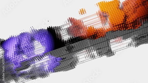 Abstract Glitching Voxel Data Stream with Displaced Cubes and Digital Distortion Animation. 4K