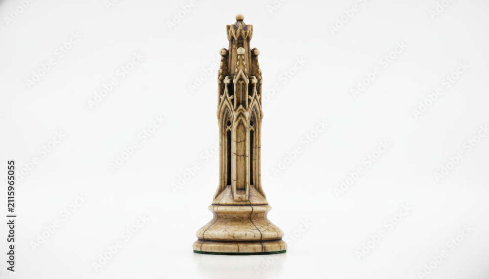Obraz premium Intricately Carved Chess Piece in Vintage Style Set Against a Plain White Background