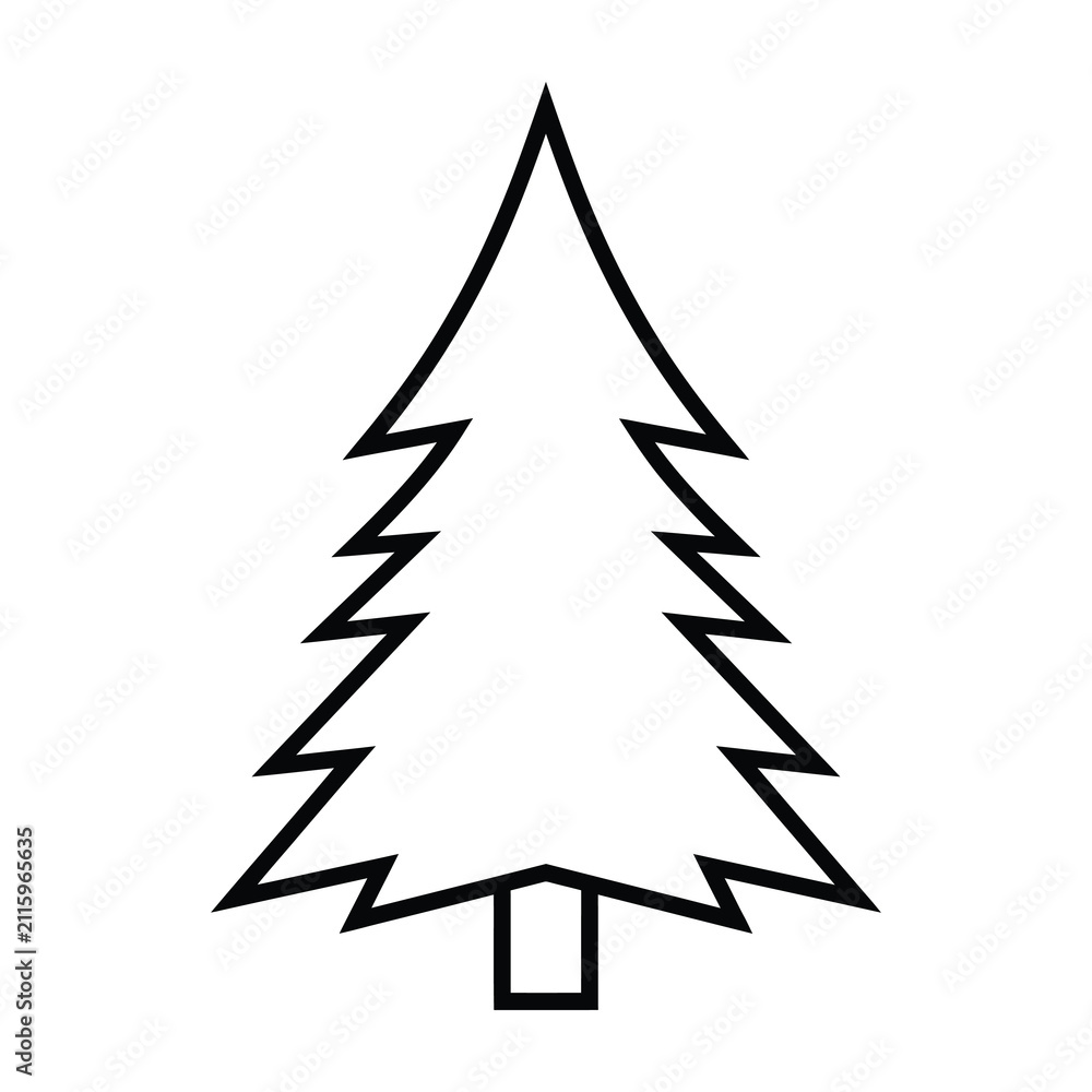 Fototapeta premium Simple black line drawing of a Christmas tree outline icon on white background