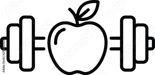 Fitness apple and barbell icon, healthy lifestyle vector, gym nutrition logo