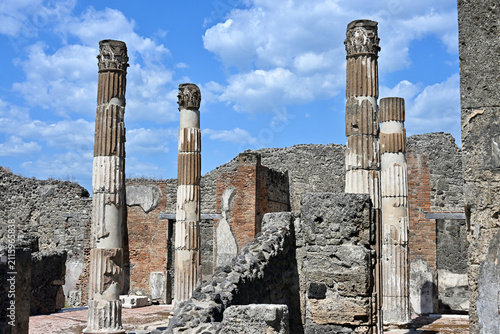 Four Freestanding Partially Reconstructed Fluted Columns in the House of the Faun, Pompeii