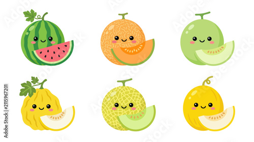 Assortment of cute melon characters