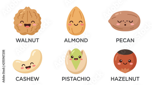 Assortment of cute nuts with faces