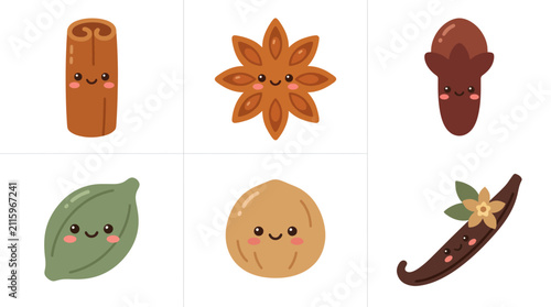 Assortment of cute spices with faces