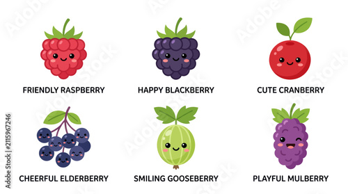 Assortment of happy berries with faces