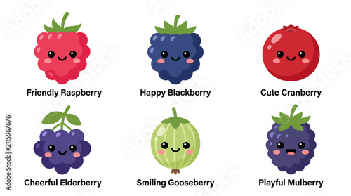 Collection of cute kawaii berries