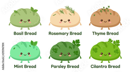 Canvas Print Collection of savory herb bread characters