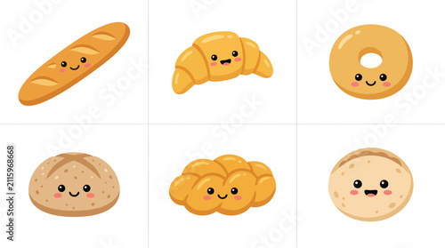Obraz na plátne Cute cartoon bakery food items collection