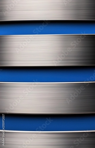 Abstract metal stripes background. Brushed steel texture with blue glowing light.