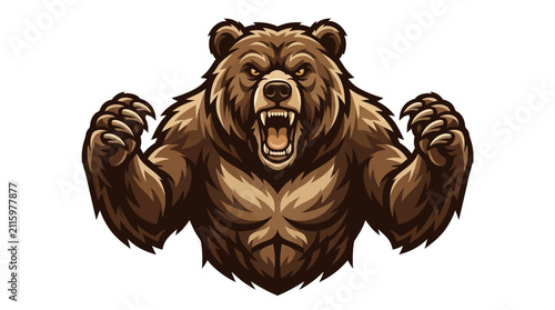 Foto Powerful and aggressive brown bear mascot illustration, depicting a fierce wild