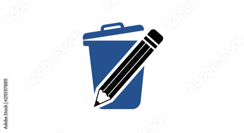 Discarded Pencil Icon in Blue Trash Can - Vector Illustration for Creative Block or Failed Ideas