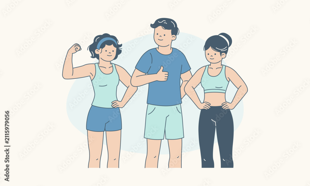 Fototapeta premium Diverse People Standing Confidently and Happy with their Fit Bodies Representing Self Esteem Vector