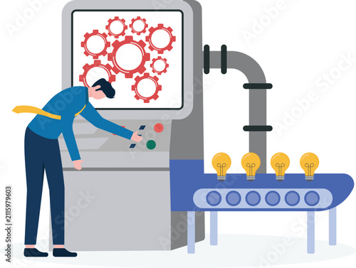 Businessman operating automated industrial gear production line
