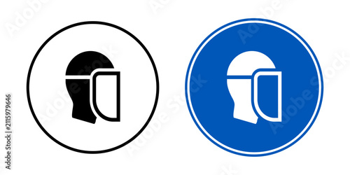 Foto Face shield mandatory sign icon set with protective visor symbol