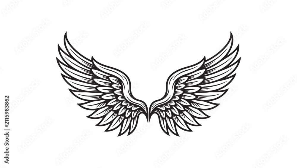 Fototapeta premium Angel Wings Feather Vector Illustration