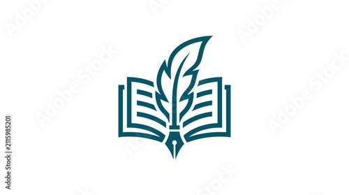 Green book with feather logo symbol.
