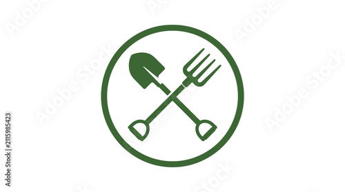 Green gardening tools logo graphic symbol.