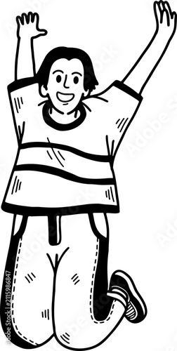 black and white illustration of a A boy jumping