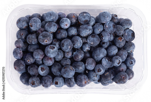 Fotografie Fresh Blueberries in a Clear Plastic Container