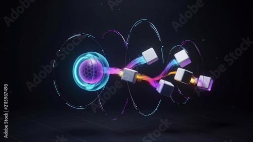 Core processor transfers data packets to modular cube components within an active digital environment.