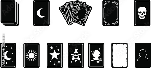 Quadro su tela Collection of tarot card themed featuring moon, sun, star, and mystical symbols