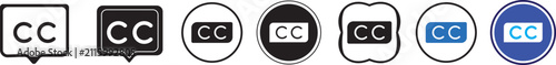 Closed caption and CC subtitle line icon set. Video player language subtitle and audio accessibility symbol collection. Video streaming captioning vector illustration for digital media. Modern outline
